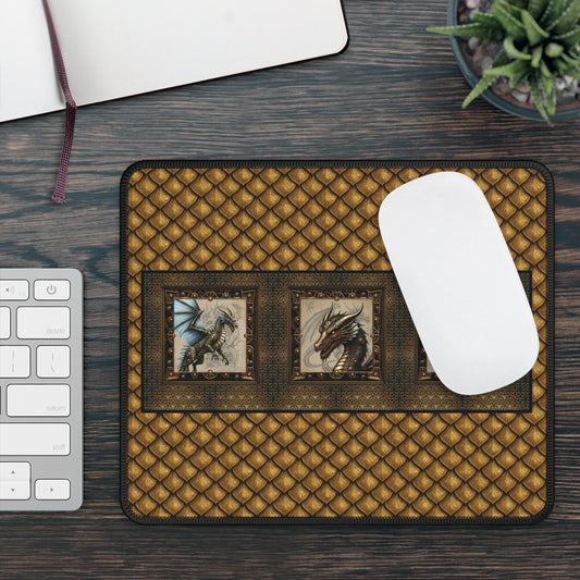 Mouse Pad-Gaming;  9x7:  Steampunk Dragon [Border/Gold Scales]