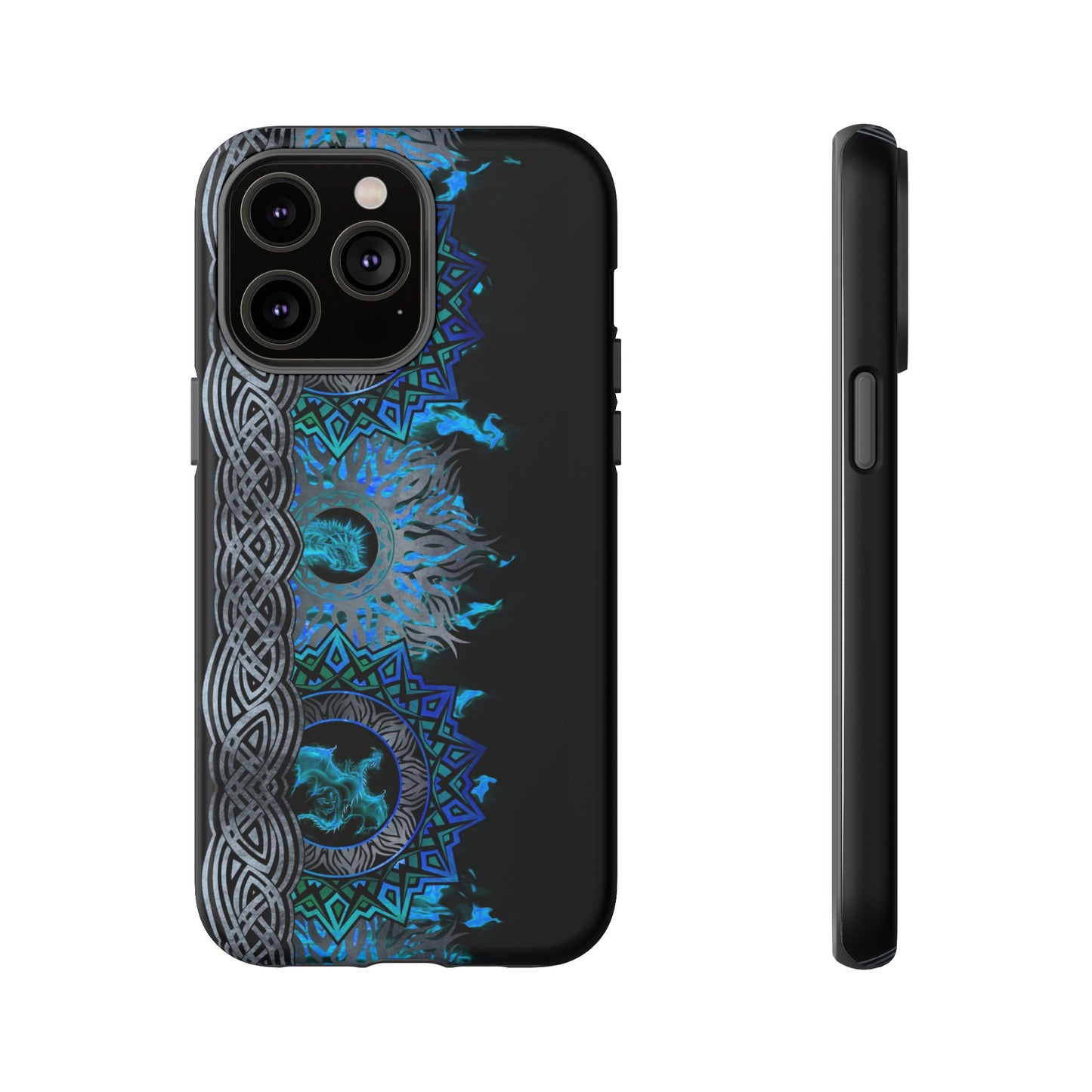 Apple I-Phone 14 (Series) Tough Case-Phone Case: Dragons [Blue Fury Border]