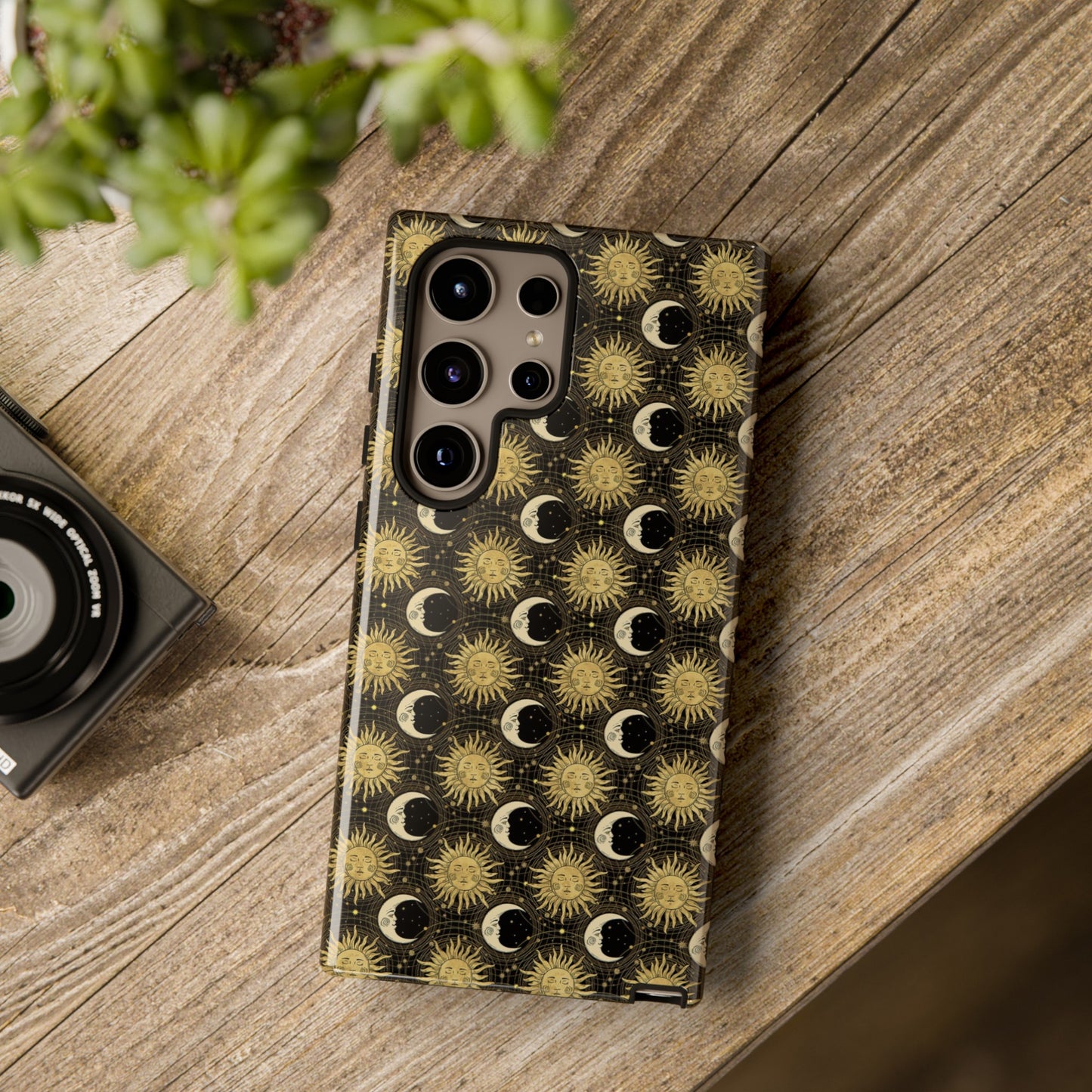Samsung Galaxy Series Tough Case-Phone Case: The Sun, The Moon, And The Stars [Gold Sun, Moon Face]