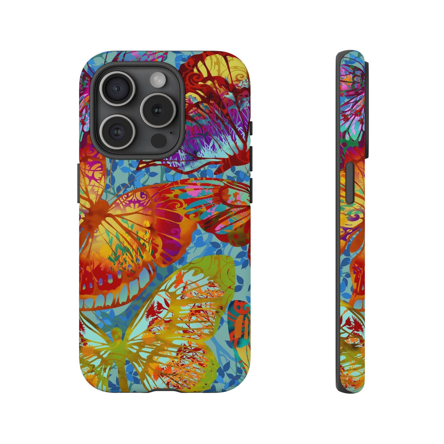 Apple I-Phone 15 (Series) Tough Case-Phone Case:  Dreamscapes [Light Green Butterflies]