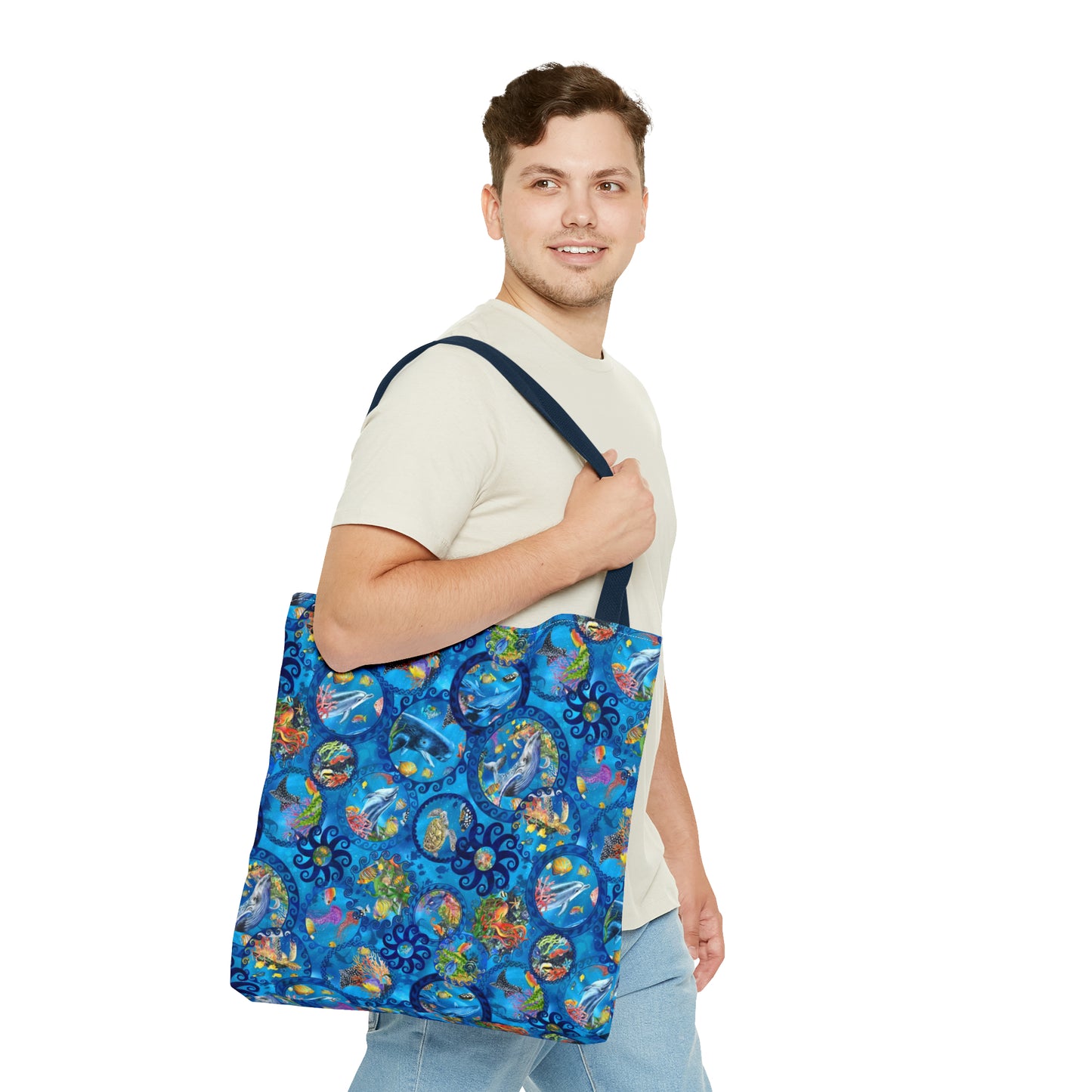 Tote Bag:  large-18x18;  "Calypso" [Sea Life Panel-Circles]