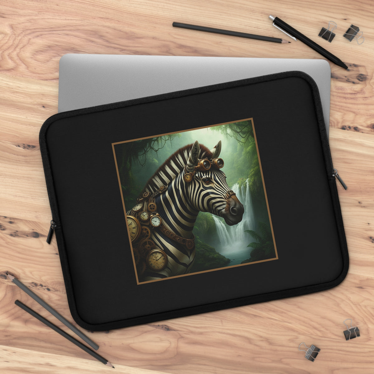 Laptop Sleeve (Sizes: 13", 15", 17"):  Steampunk Menagerie [Zebra]