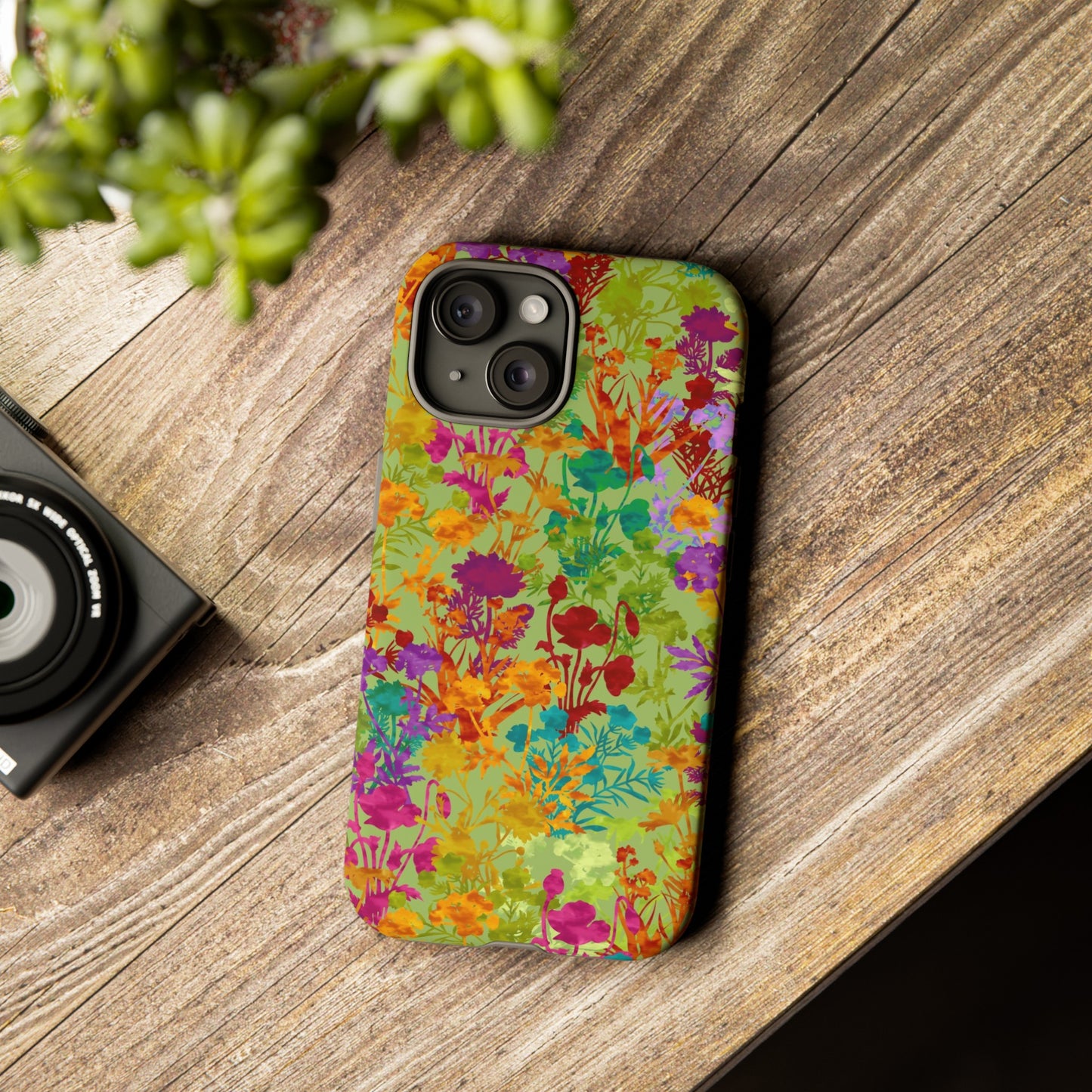 Apple I-Phone 15 (Series) Tough Case-Phone Case:  Dreamscapes [Light Green Field of Flowers]
