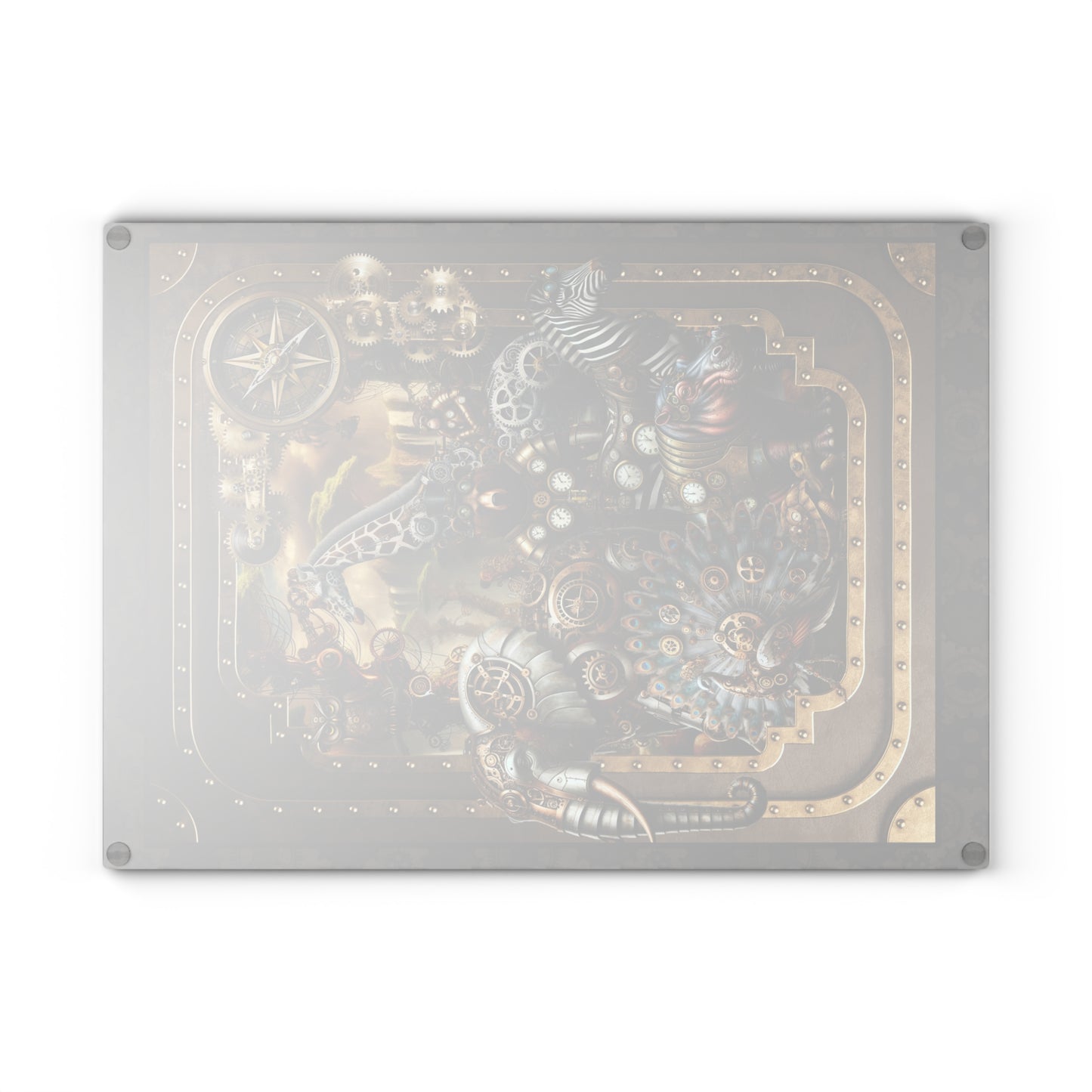 Glass Cutting Board (11"x15"):  Steampunk Animals [Full Panel]
