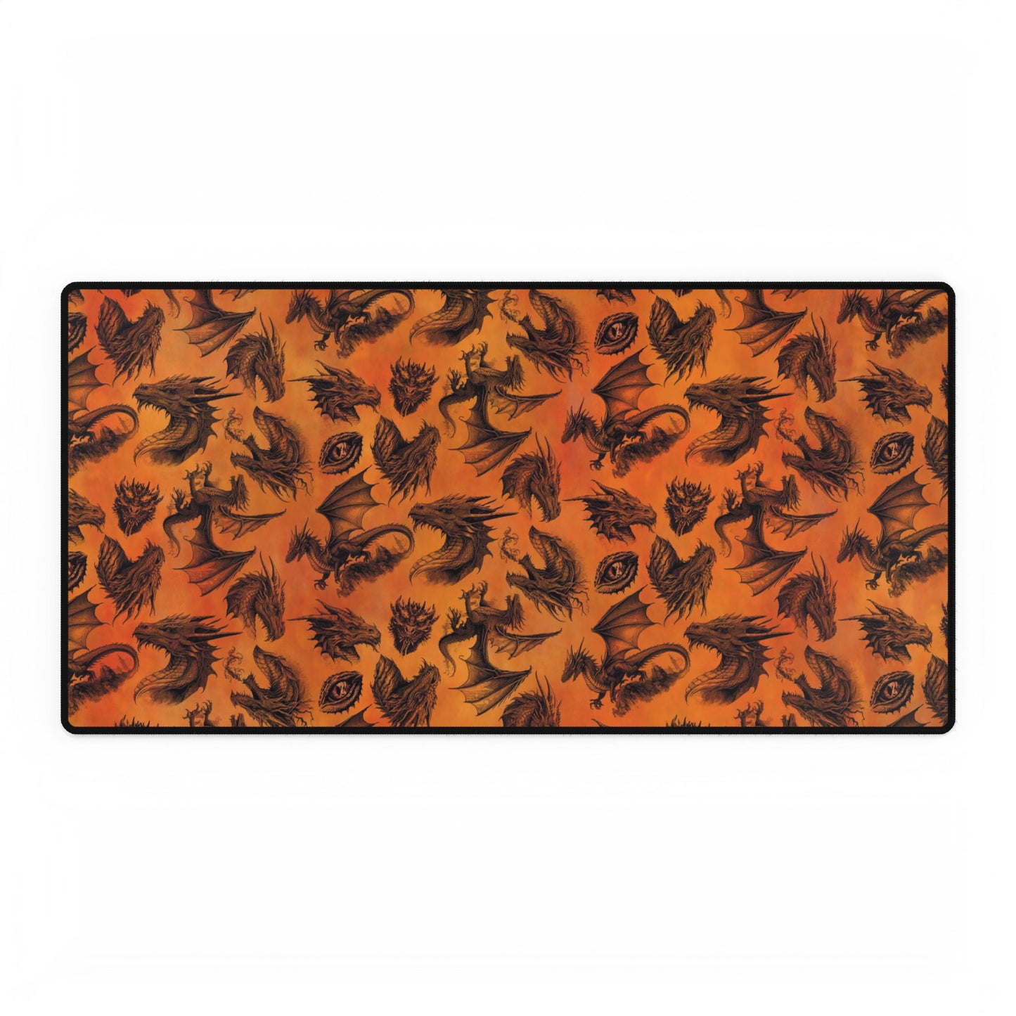 Desk Pad-Gaming;  15.5x31.5:  Emerald Dragons [Orange Dragons Silhouette]