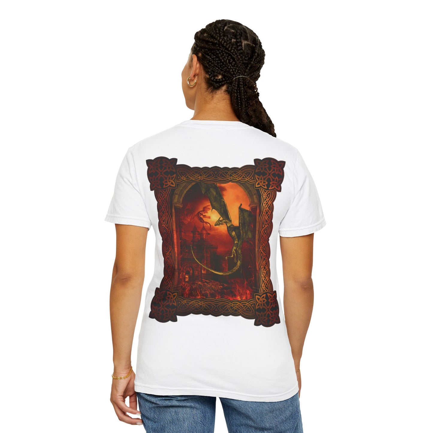 Unisex Heavy Cotton Tee:  "Dragons" [Blue Fury-Banner/Panel]