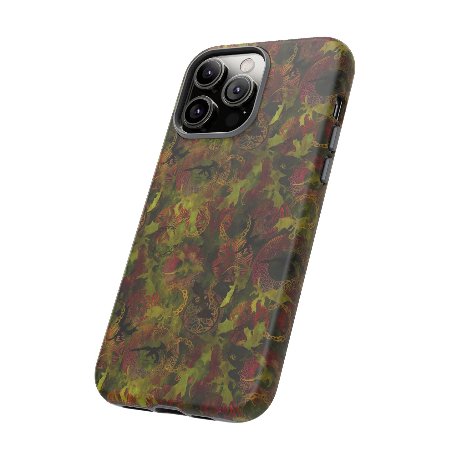 Apple I-Phone 14 (Series) Tough Case-Phone Case: Dragons [Green Panel]