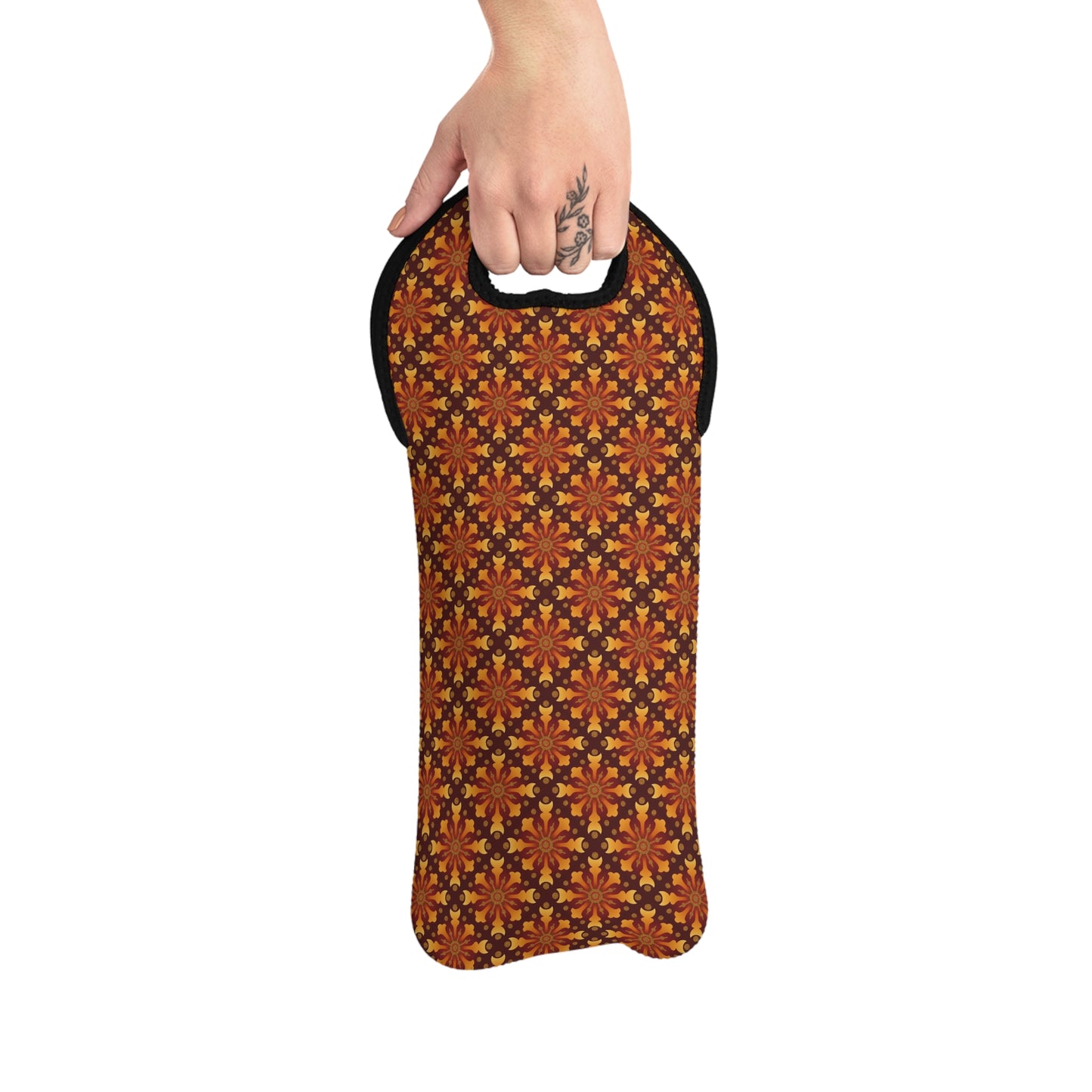 Colorful Wine Tote Bag:  Celestial [Crimson/Gold Sunbursths]