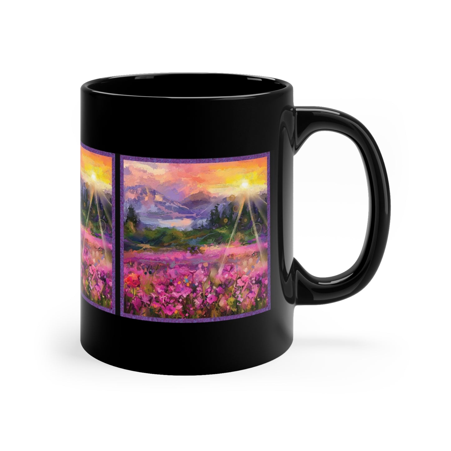 Ceramic Mug:  Black;  Year of Art [Flower and Mountain]