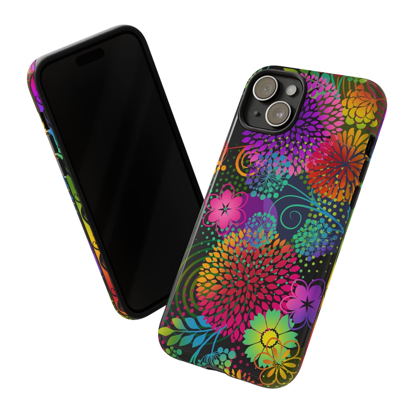 Apple I-Phone 15 Tough Case-Phone Case:  Unusual Garden [Bright Flowers Border]