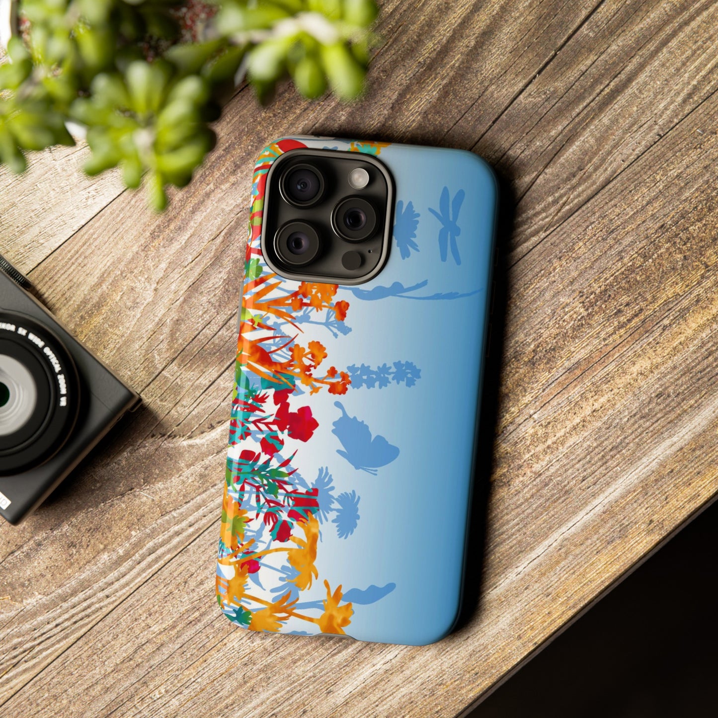 Apple I-Phone 15 (Series) Tough Case-Phone Case: Dreamscapes [Light Blue Flowers Border]