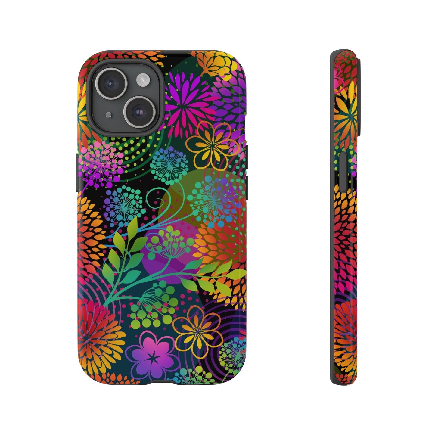 Apple I-Phone 15 Tough Case-Phone Case:  Unusual Garden  [Bright Flowers]