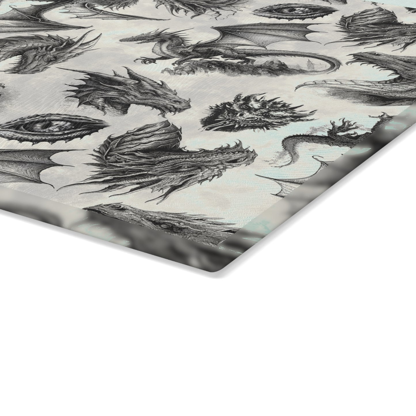 Glass Cutting Board (11"×15"): "Dragons" [Black/White Schetch]