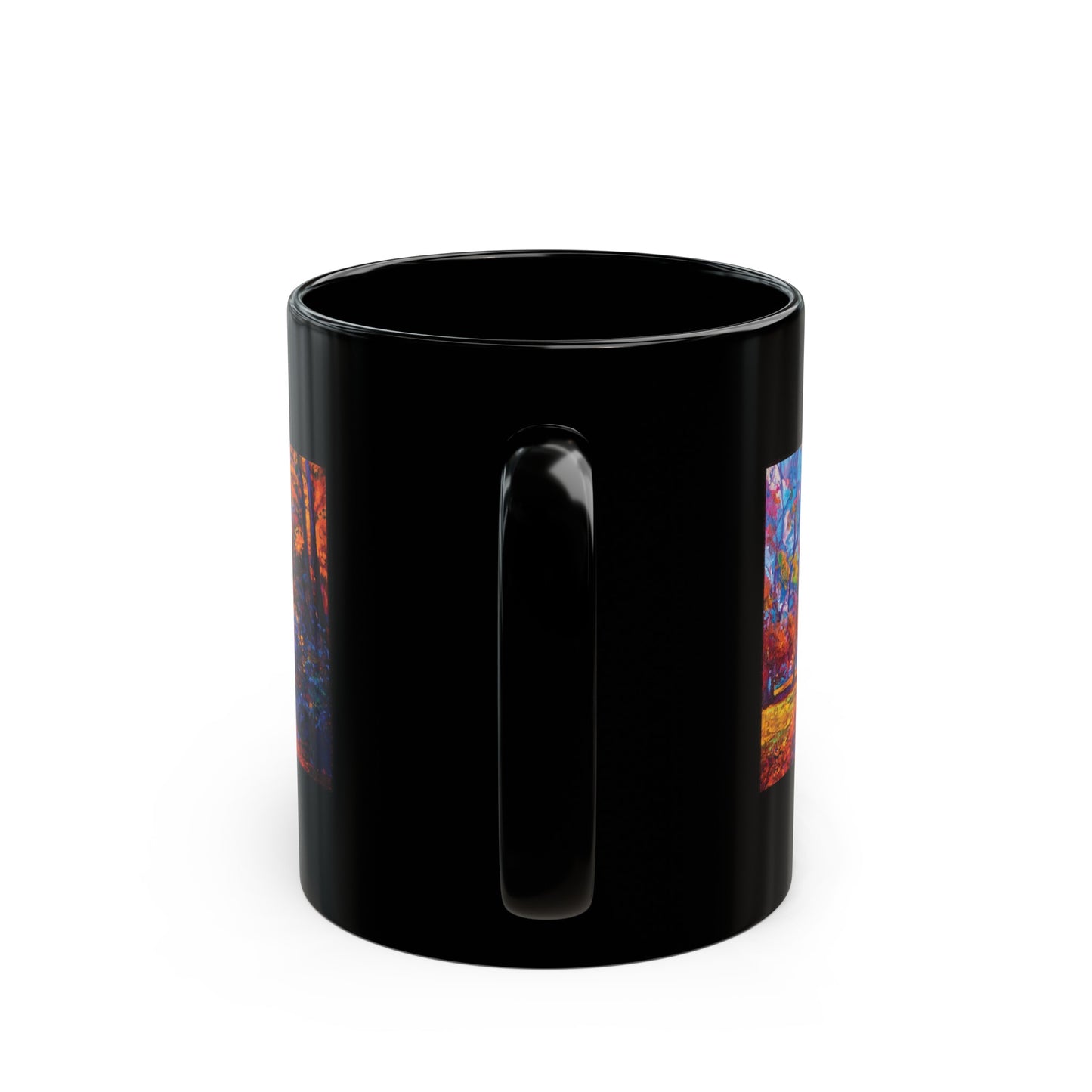 Ceramic Mug:  Black;  Year of Art [Fall Trees-Border]