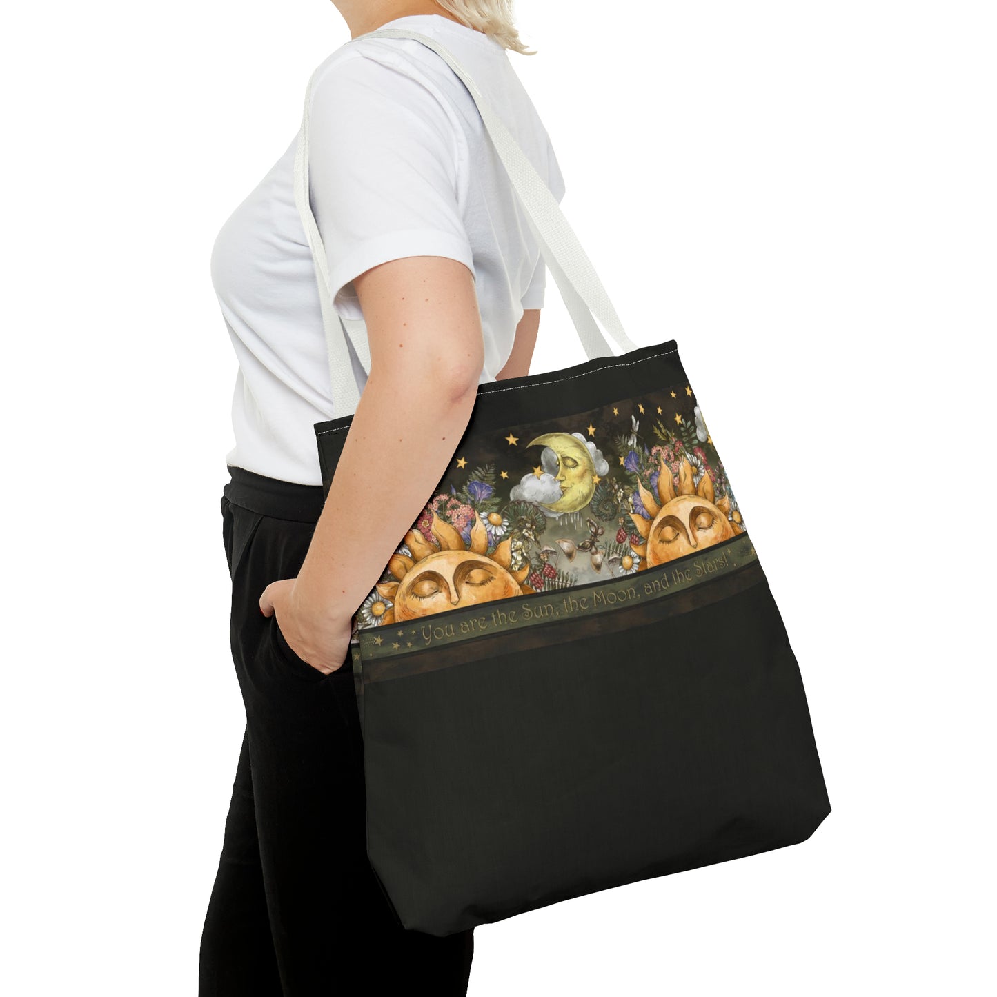 Tote Bag:  large-18x18;  "The Sun, The Moon, and the Stars" [Border]