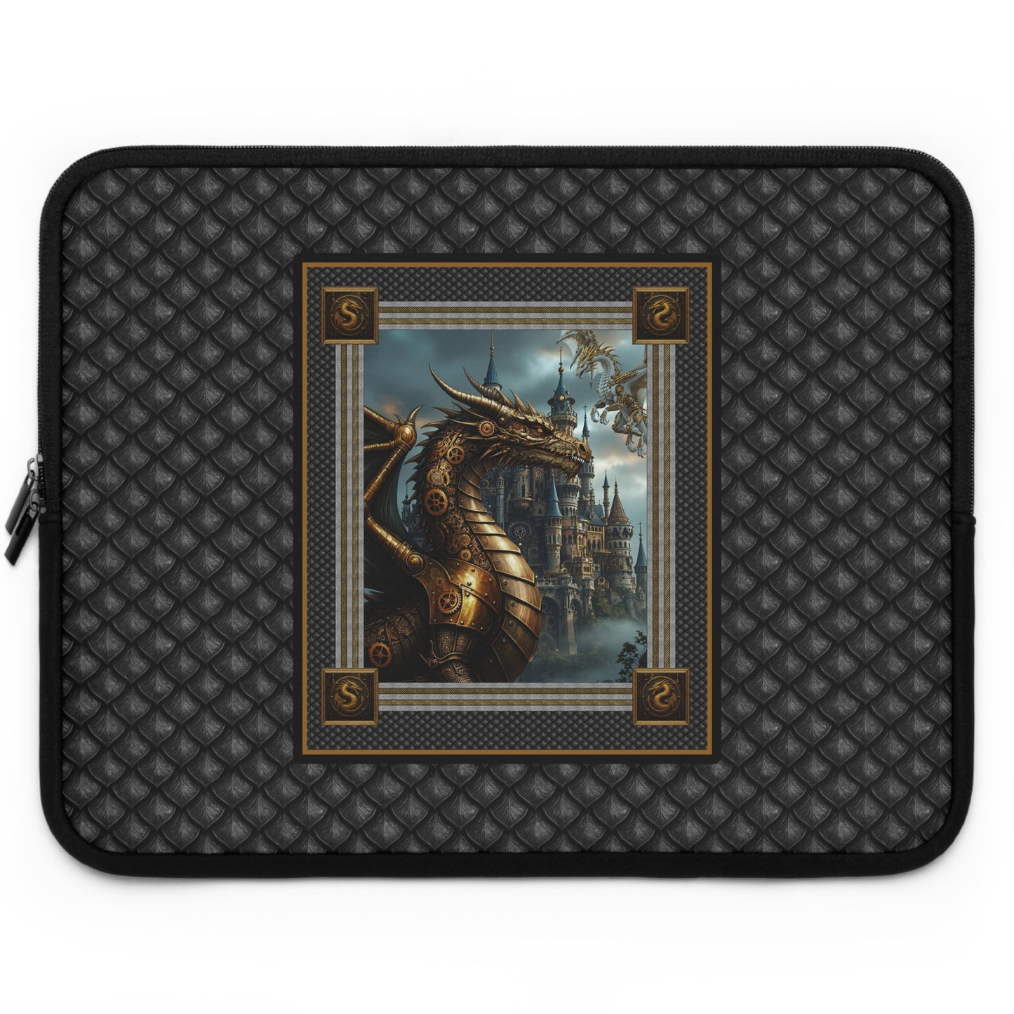 Laptop Sleeve (Sizes:  13", 15", 17"):  Steampunk Dragons [Dragon Panel - Black Scales]