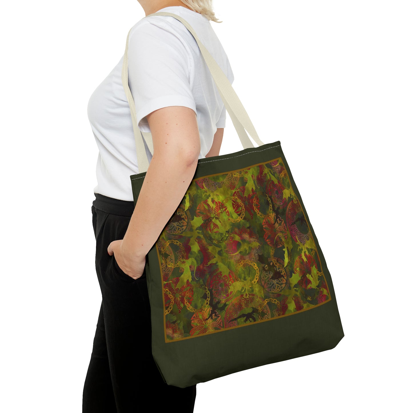 Tote Bag:  large-18x18;  "Dragons" [Green Panel]