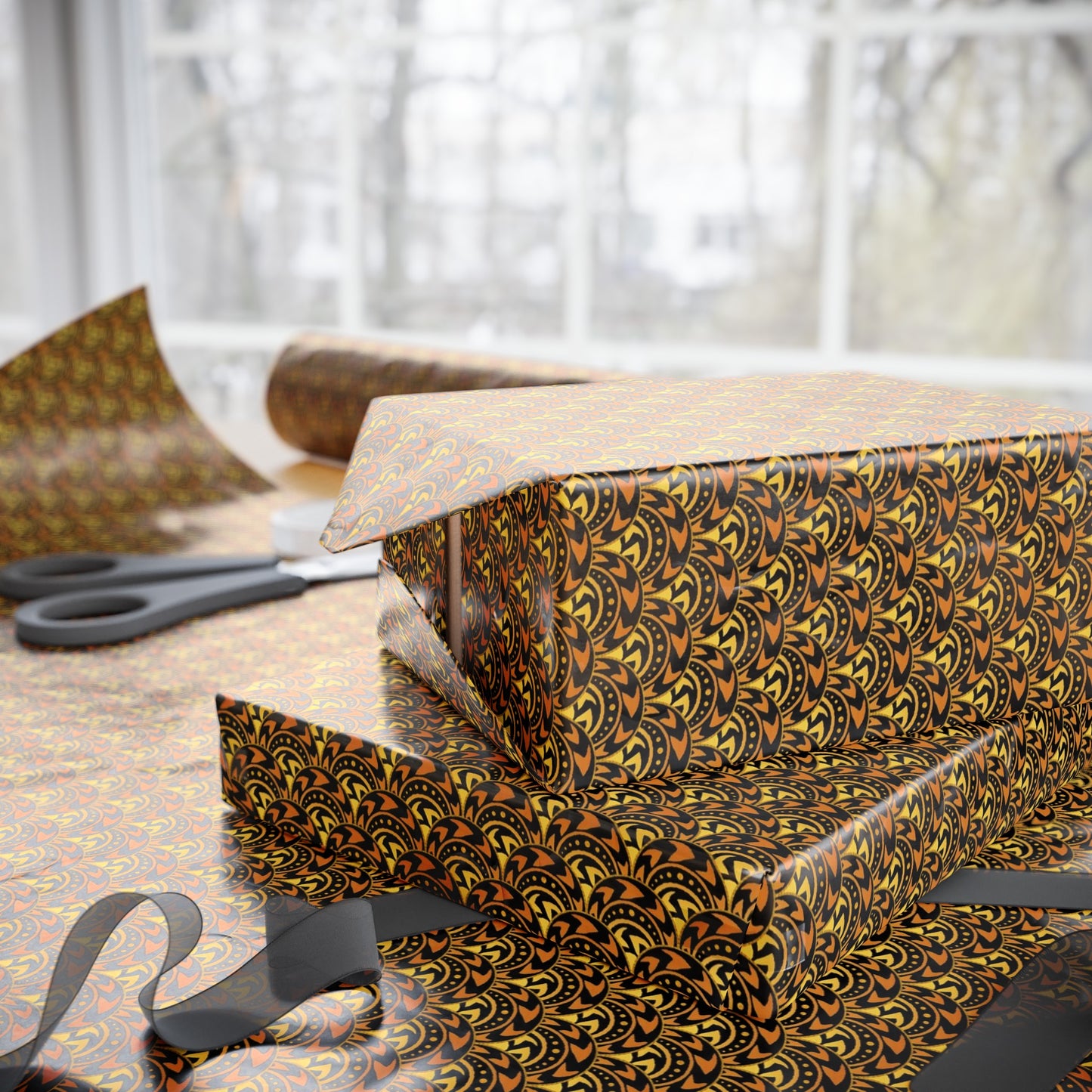 Wrapping Paper:  Celestial [Gold/Black Scallops]