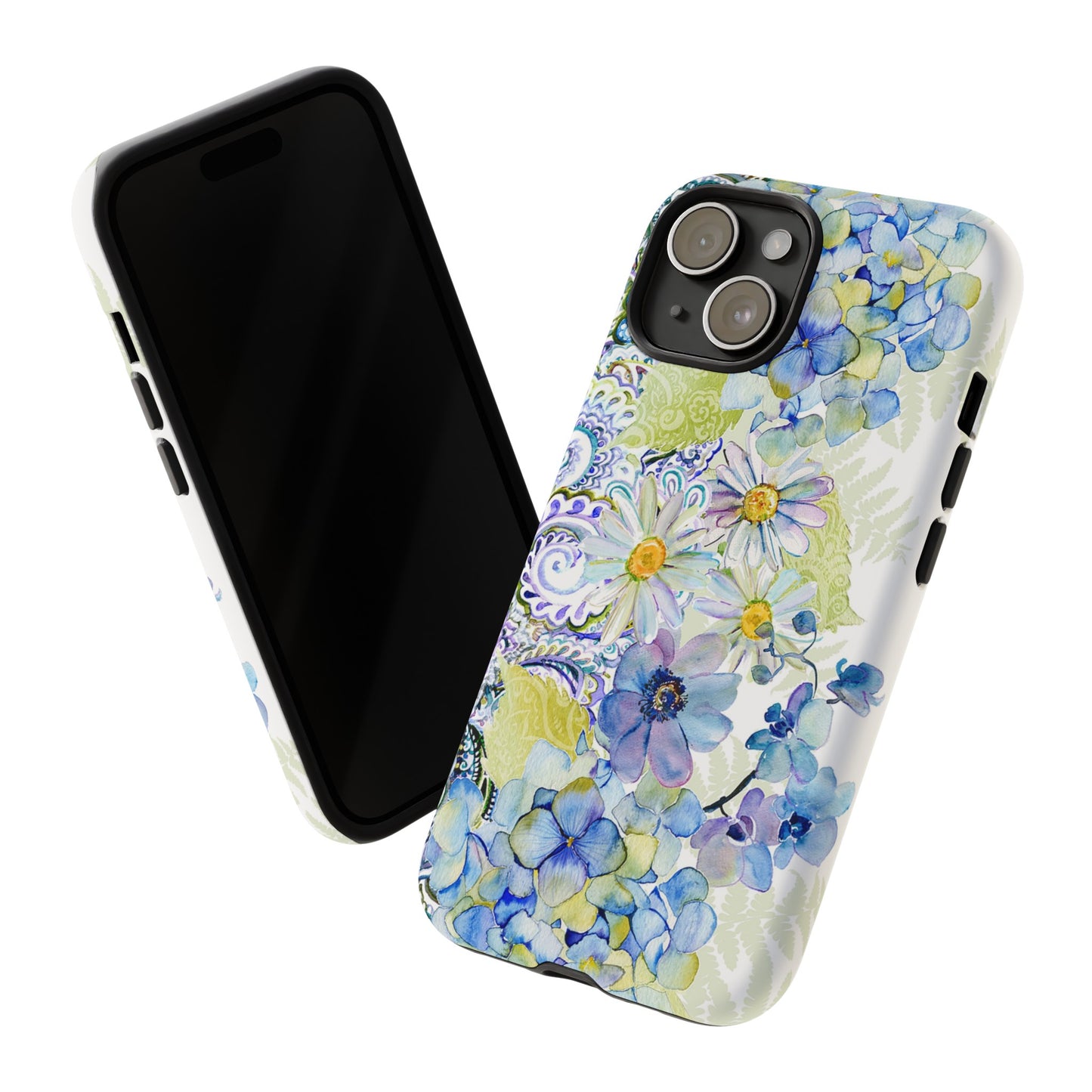 Apple I-Phone 15 (Series) Tough Case-Phone Case:  Leah [Light Blue Flower Border]