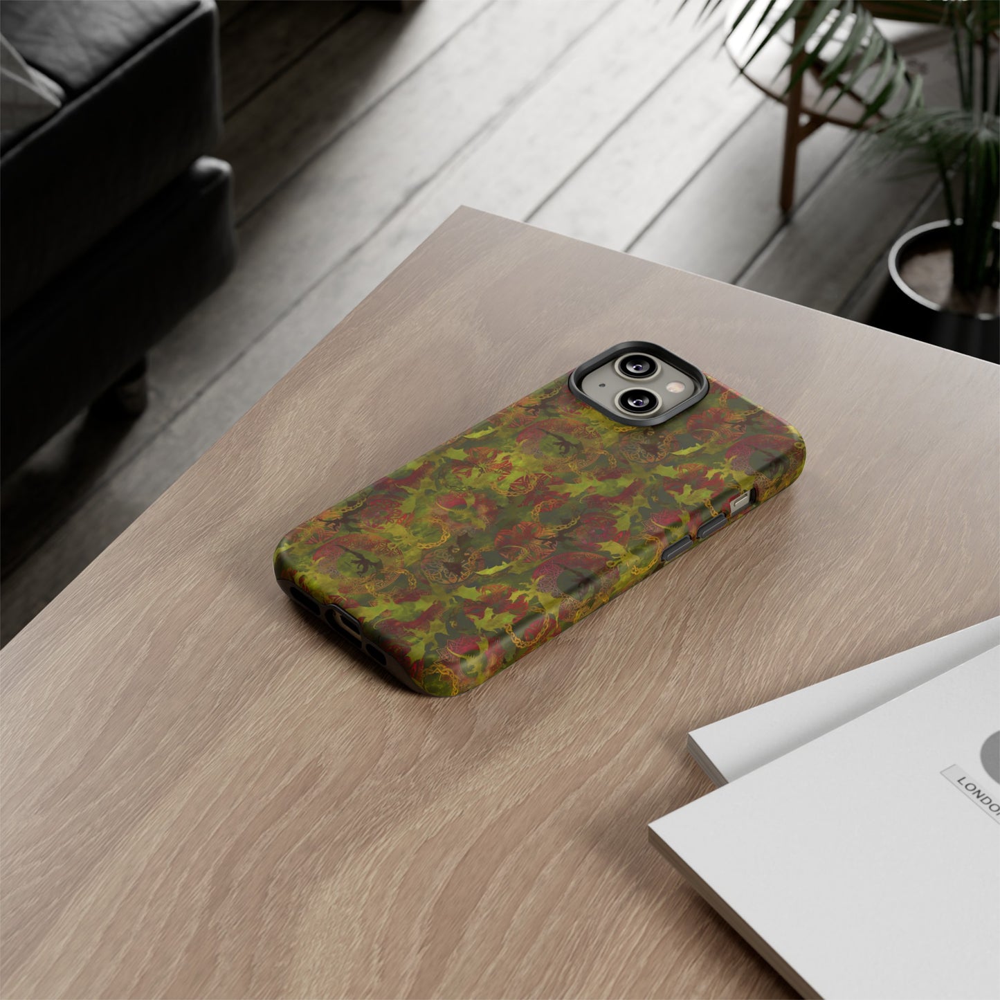 Apple I-Phone 14 (Series) Tough Case-Phone Case: Dragons [Green Panel]