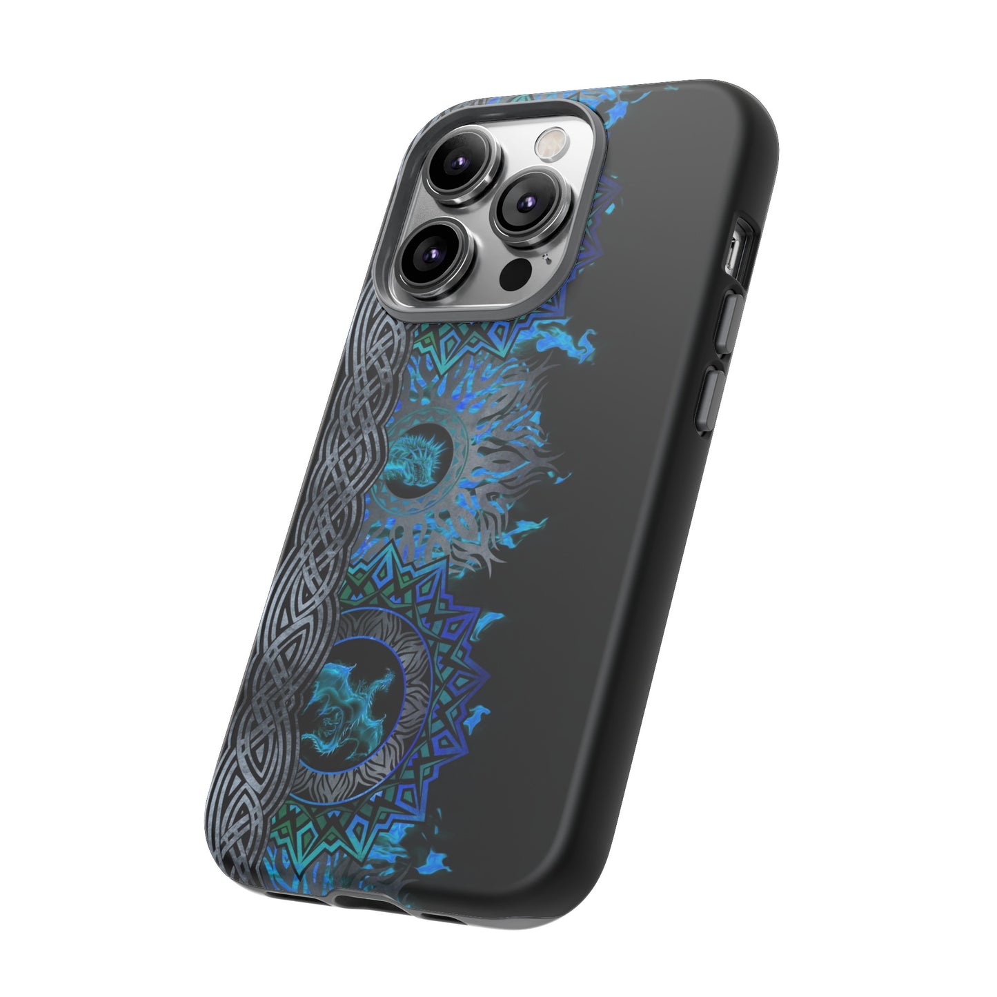 Apple I-Phone 14 (Series) Tough Case-Phone Case: Dragons [Blue Fury Border]