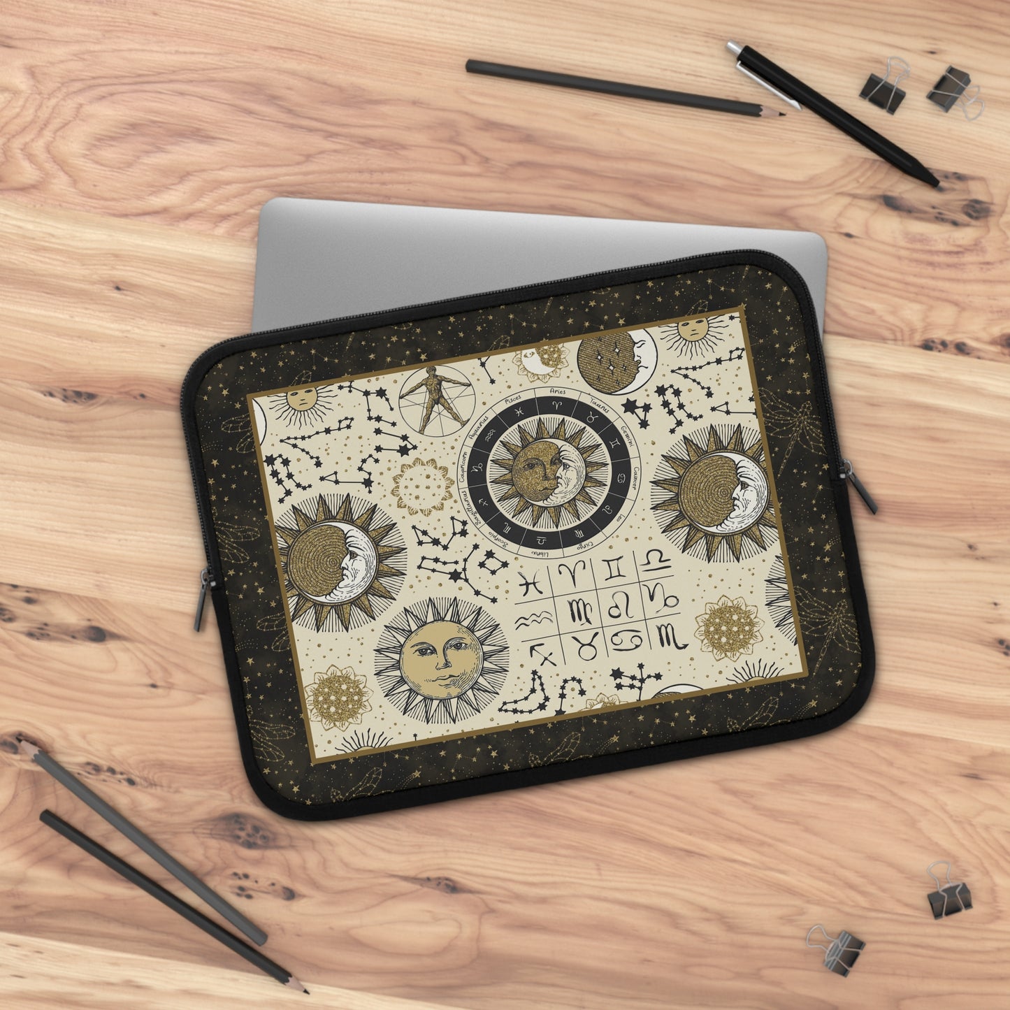 Laptop Sleeve:  [SUN-MOON-STARS]:  Dragonflies-Zodiac Panel