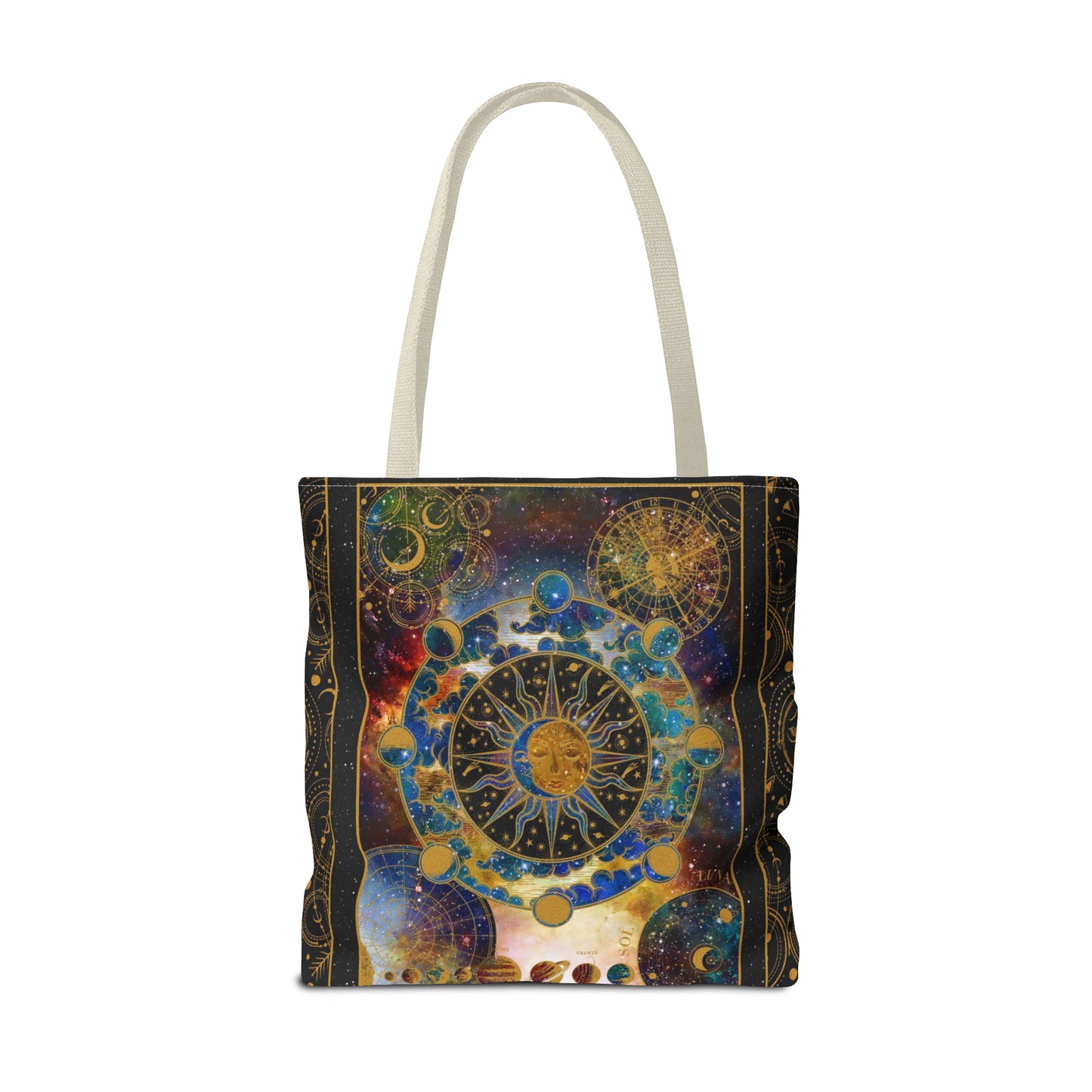 Tote Bag: large-18x18; "Cosmos":  Celestial Panel, Gold Background]