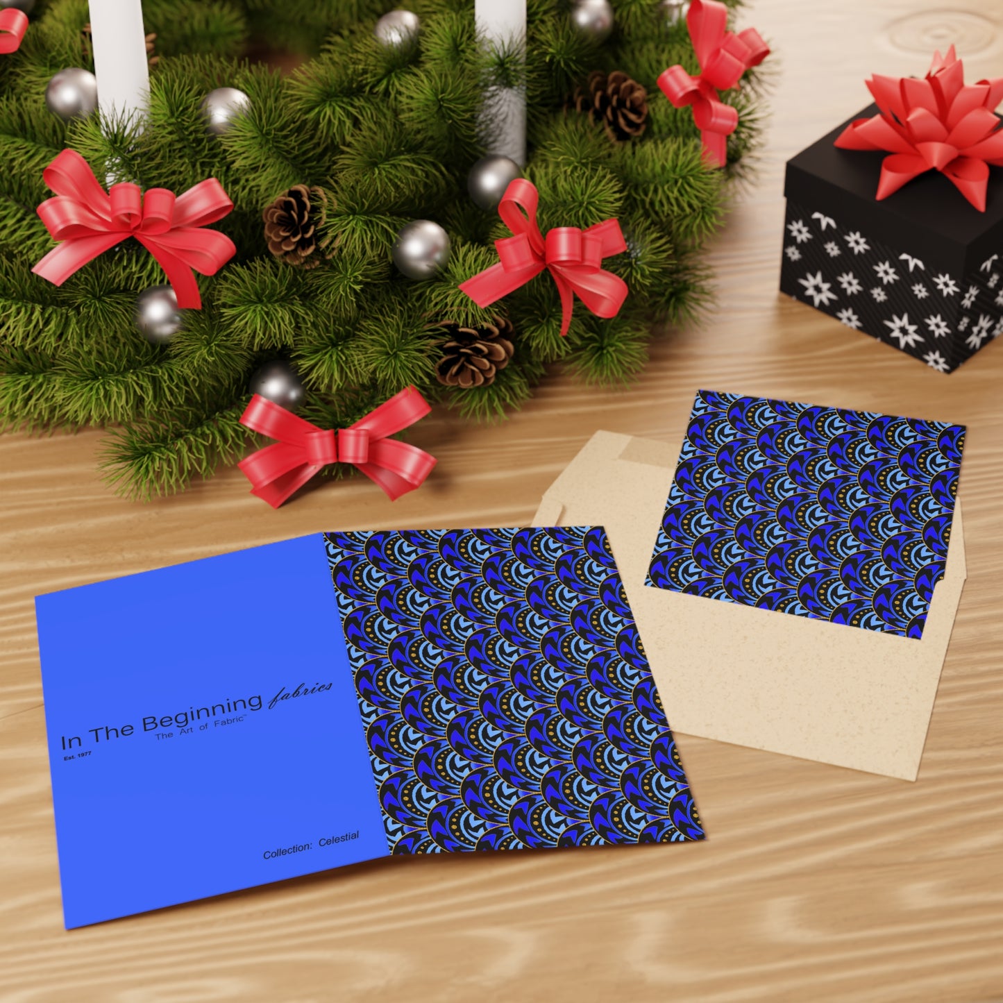 NOTE CARDS: CELSTIAL [Scallops:  Blue/Gold]