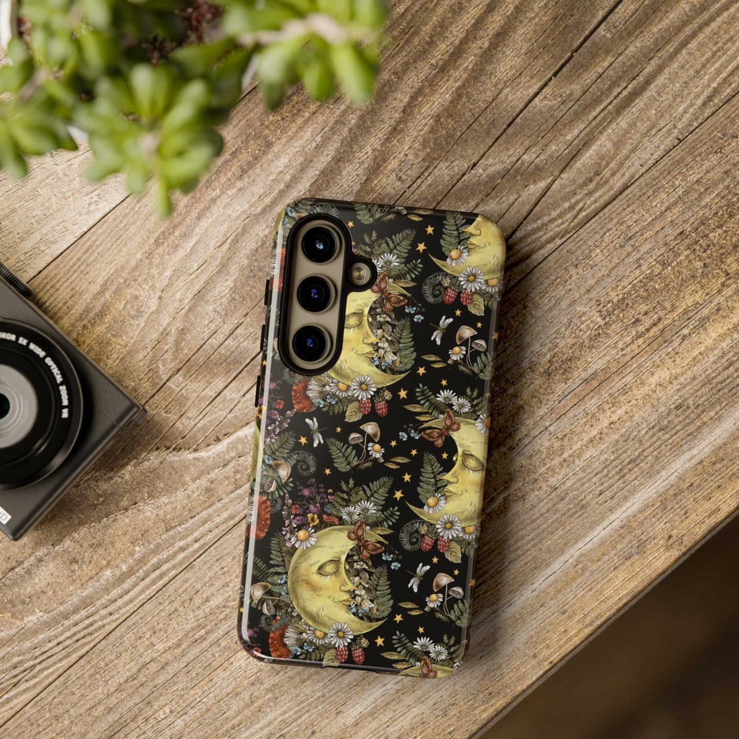 Samsung Galaxy Series Tough Case-Phone Case: The Sun, The Moon, And The Stars [Celestial Moon with Flowers]