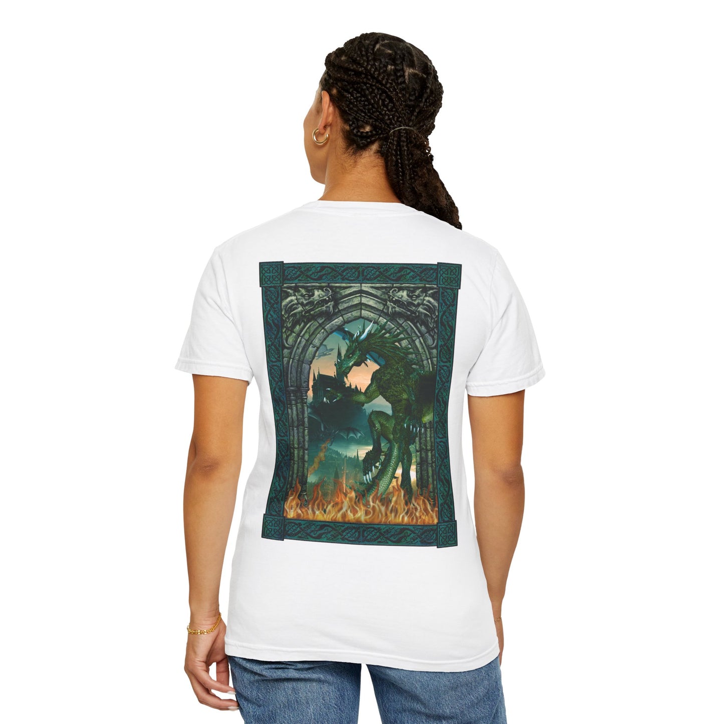 Unisex Heavy Cotton Tee:  "Emerald Dragons" [Banner/Panel]