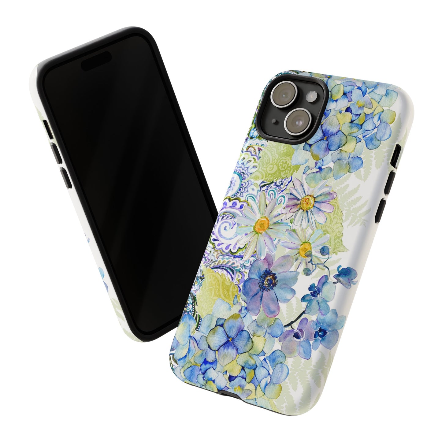 Apple I-Phone 15 (Series) Tough Case-Phone Case:  Leah [Light Blue Flower Border]