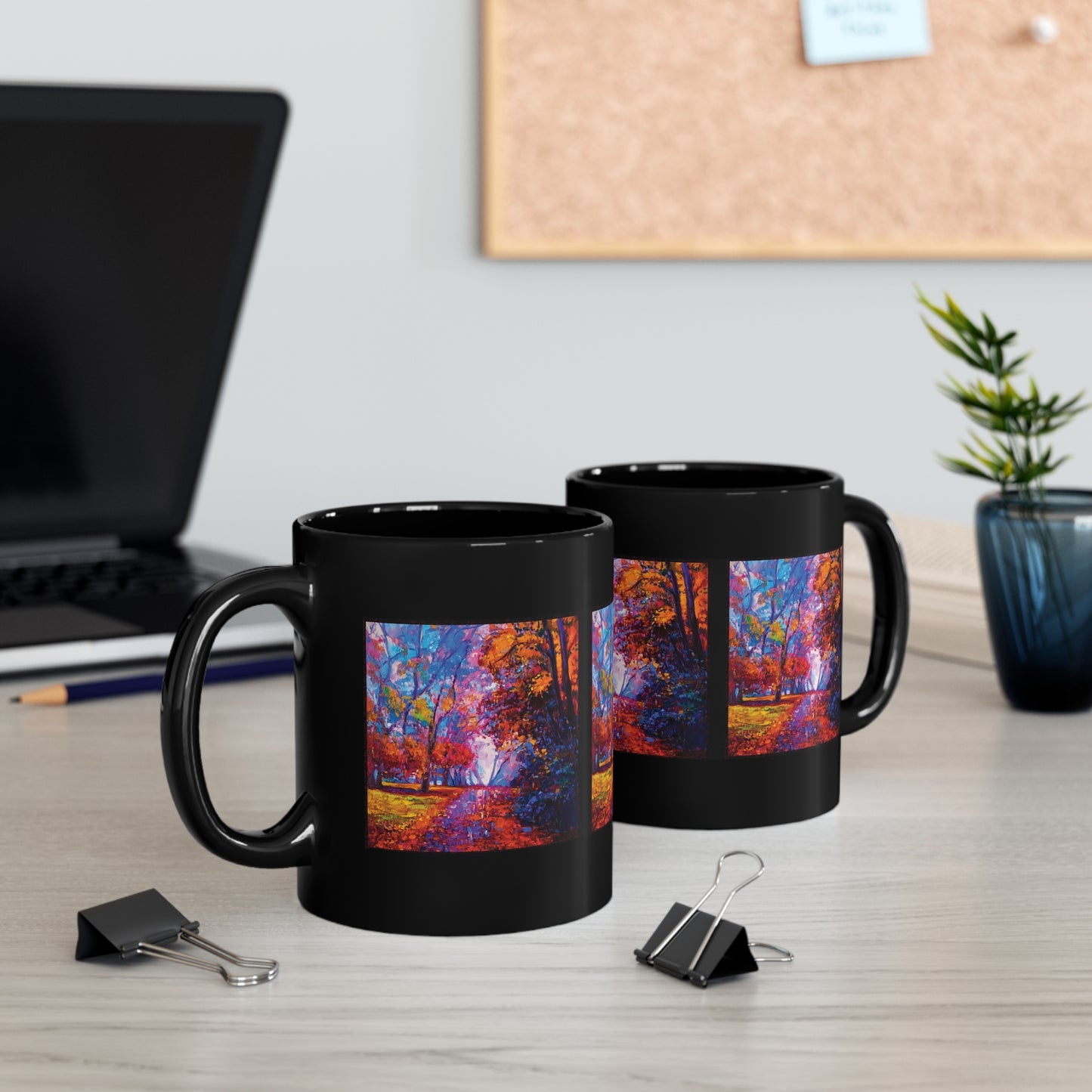 Ceramic Mug:  Black;  Year of Art [Fall Path]