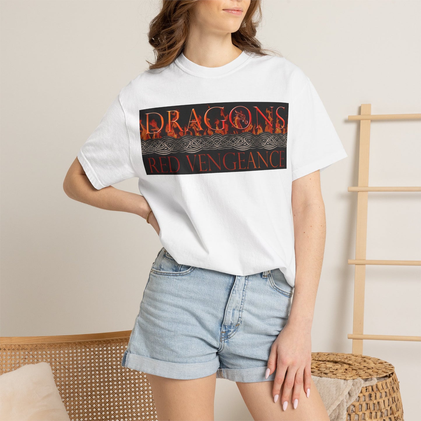 Unisex Heavy Cotton Tee:  "Dragons" [Blue Fury-Banner/Panel]