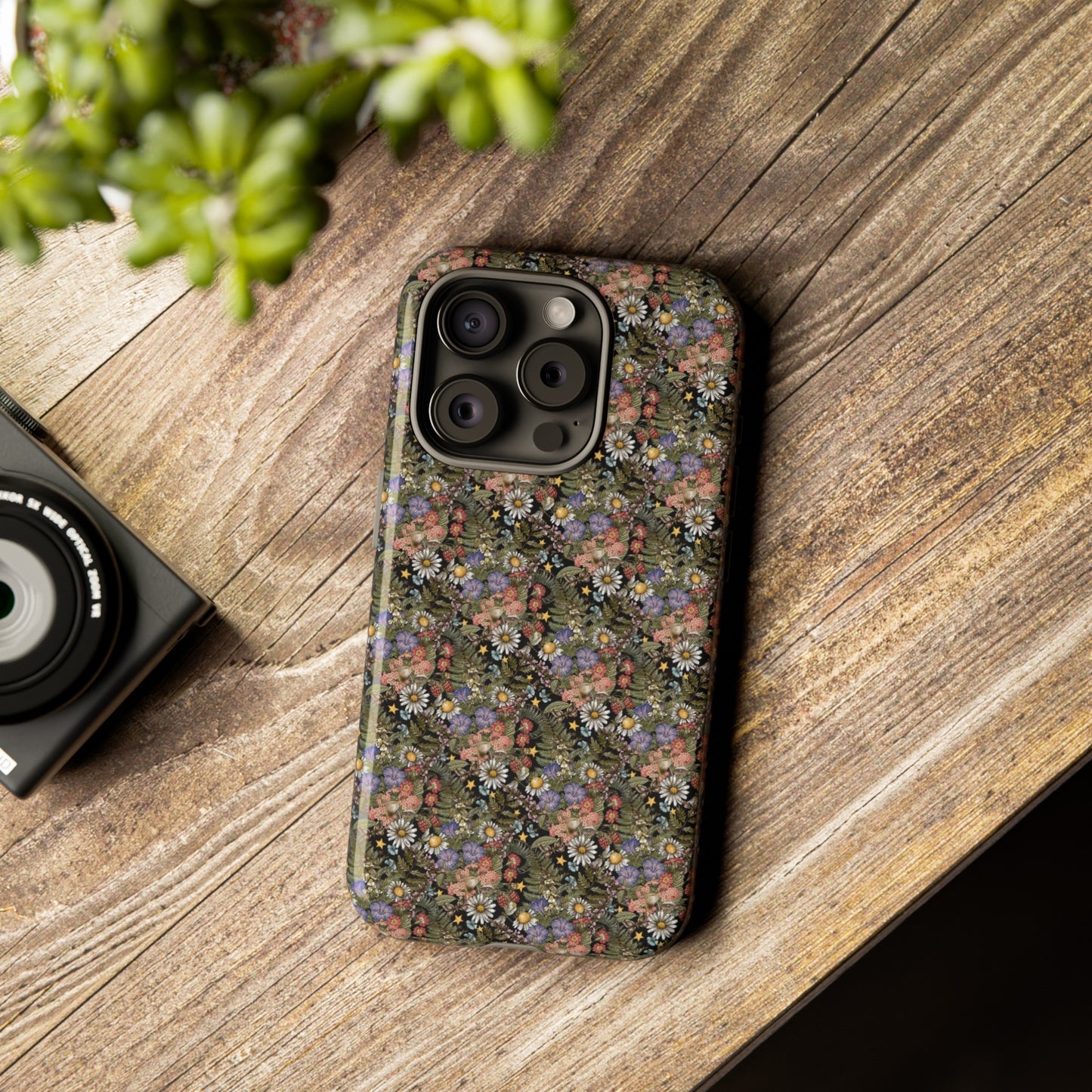 Apple I-Phone 15 Tough Case-Phone Case:  The Sun, The Moon, The Stars [Flowers]