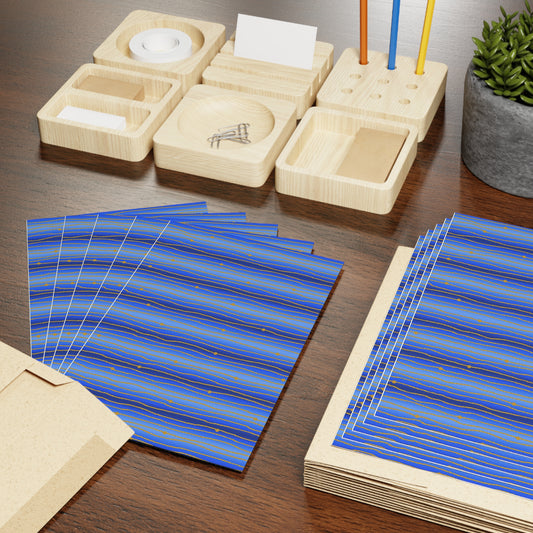 NOTE CARDS: CELSTIAL [STRIPES:  Blue/Gold]