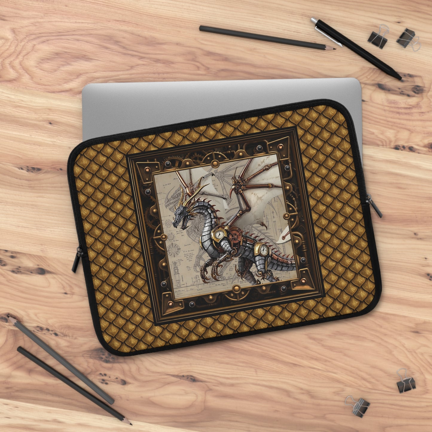 Laptop Sleeve (Sizes:  13", 15", 17"):  Steampunk Dragons [Clock/Wings]
