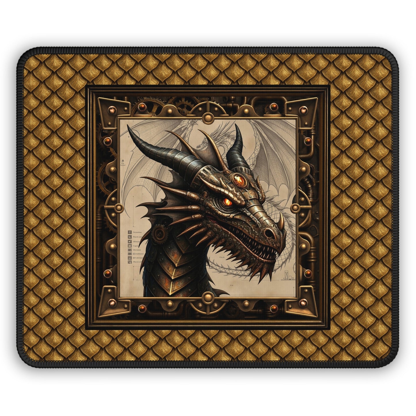 Mouse Pad-Gaming;  9x7:  Steampunk Dragon [Dragon Head/Red Eyes]