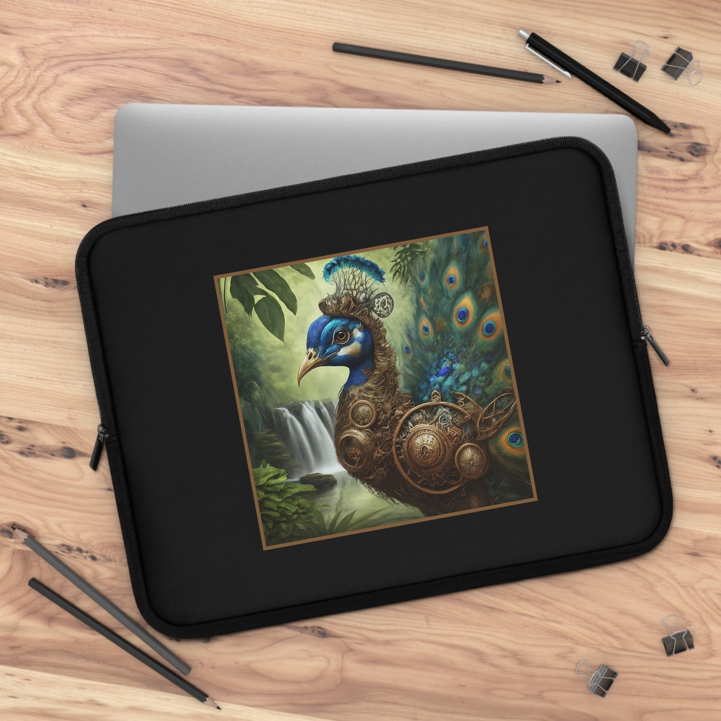Laptop Sleeve (Sizes: 13", 15", 17"):  Steampunk Menagerie [Peacock]