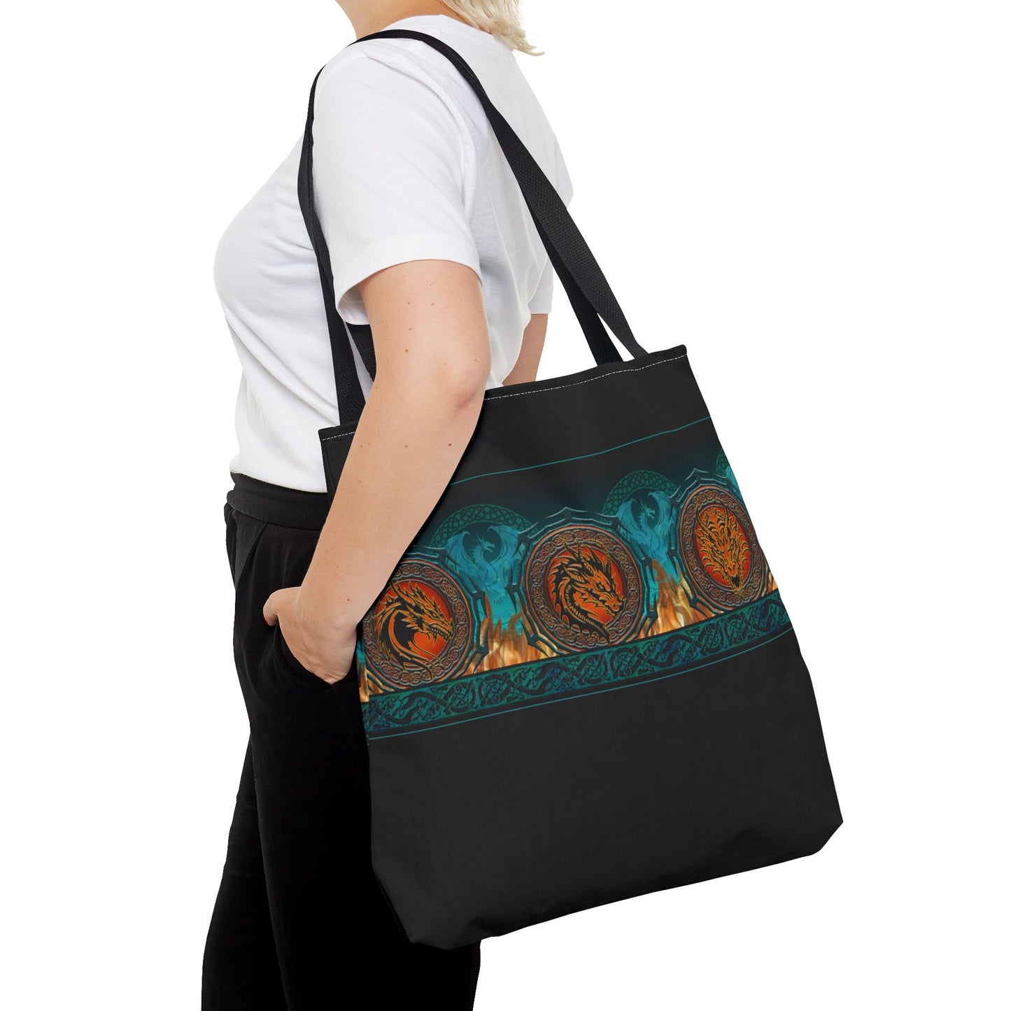 Tote Bag: Large-18x18; Emerald Dragons [Dragon Border]