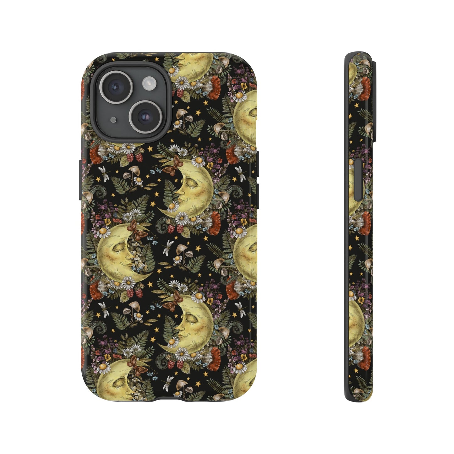 Apple I-Phone 14 Tough Case-Phone Case: The Sun, The Moon, And The Stars [Moon With Flowers]
