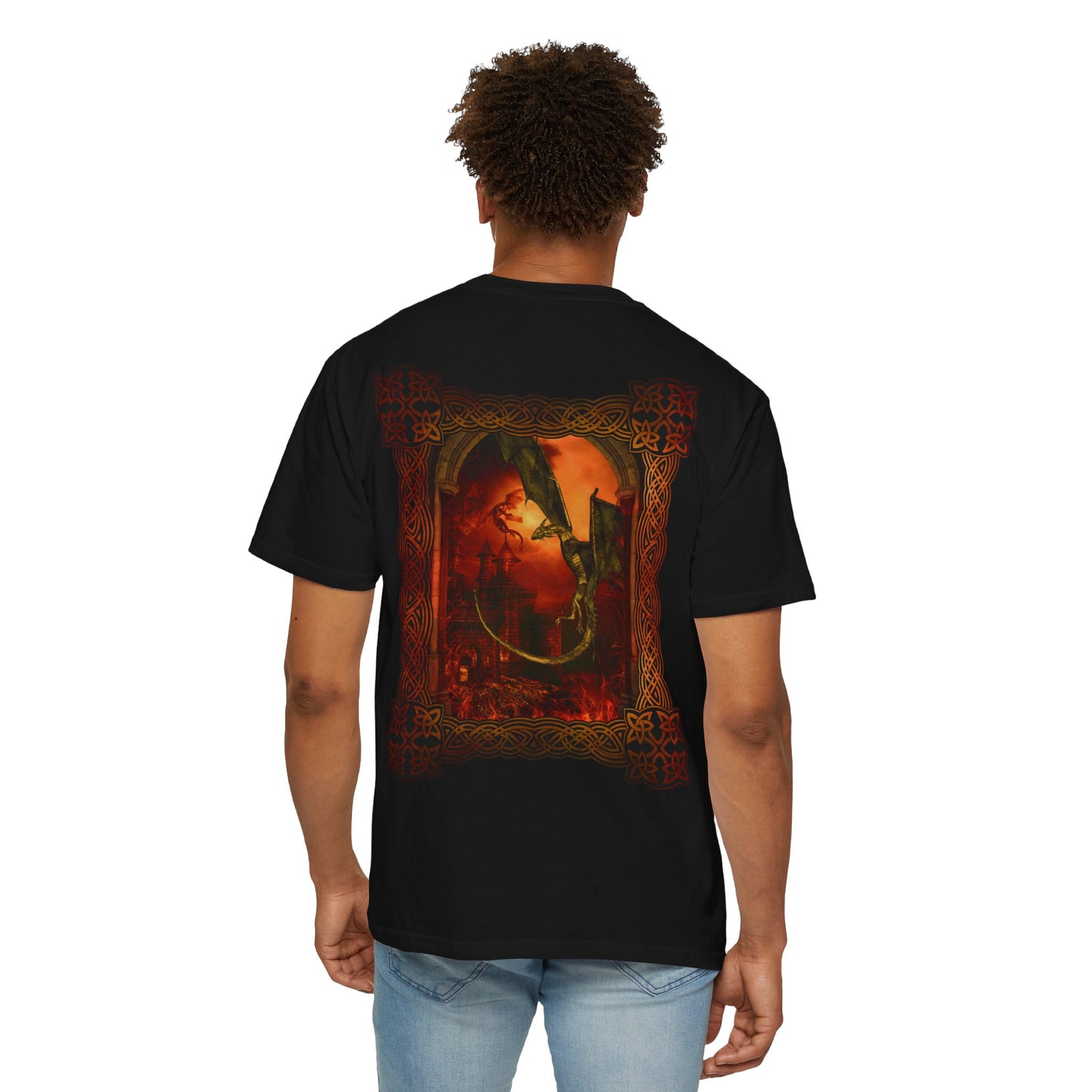 Unisex Heavy Cotton Tee:  "Dragons" [Blue Fury-Banner/Panel]
