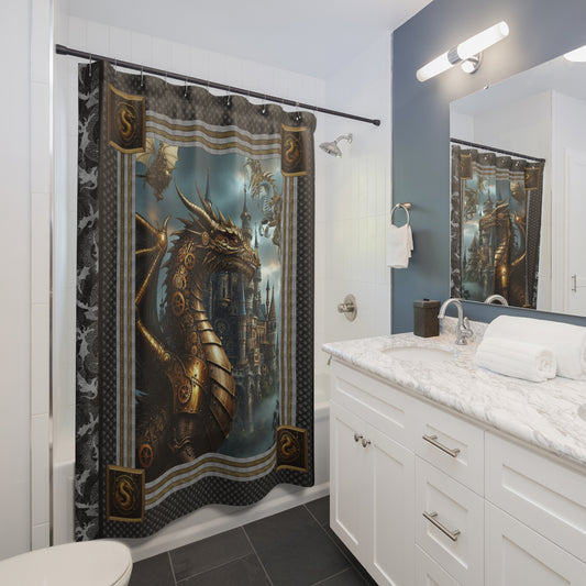 Shower Curtain (71" × 74"):   Steampunk Dragons