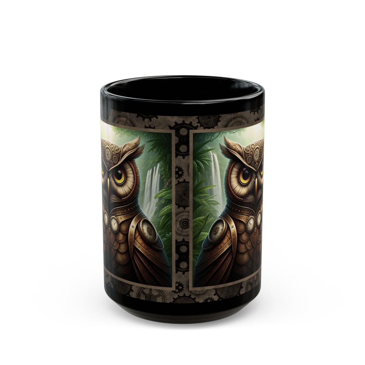 Black Mug-15oz:  "Steampunk Owl" Panel