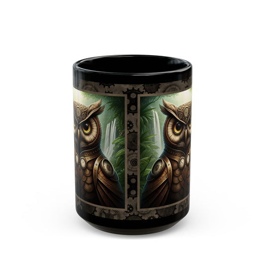 Black Mug-15oz:  "Steampunk Owl" Panel