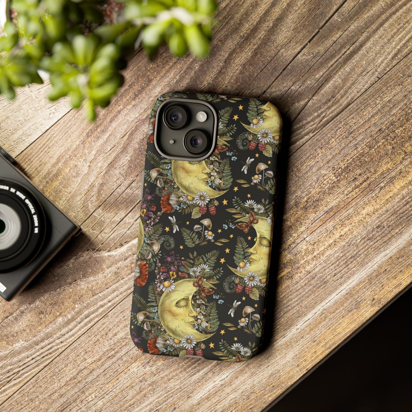 Samsung Galaxy Series Tough Case-Phone Case: The Sun, The Moon, And The Stars [Celestial Moon with Flowers]