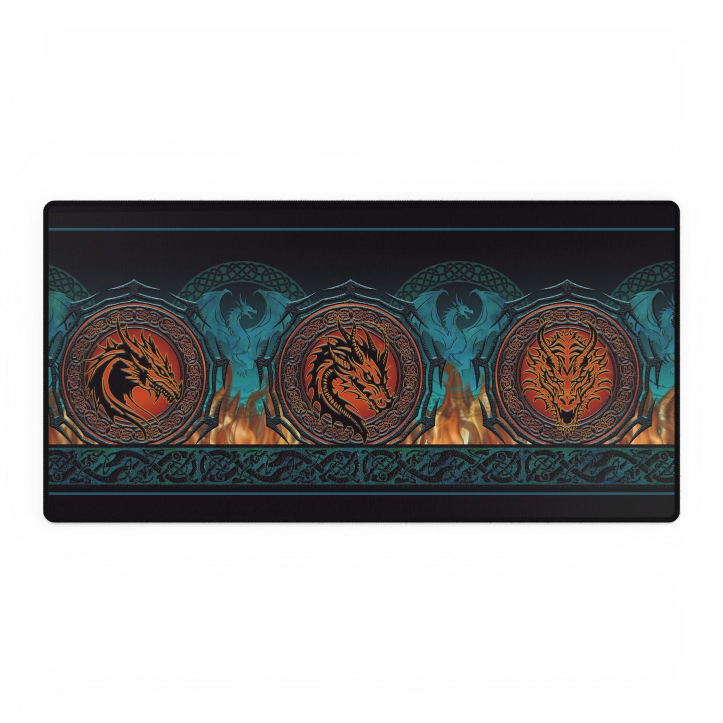 Desk Pad-Gaming;  15.5x31.5:  Emerald Dragons [Dragon Border]