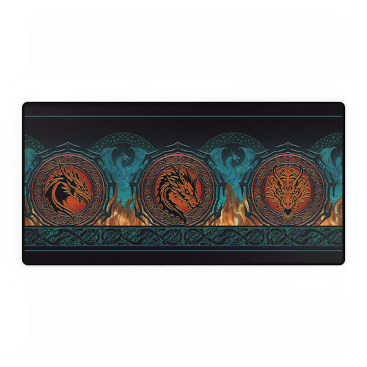 Desk Pad-Gaming;  15.5x31.5:  Emerald Dragons [Dragon Border]