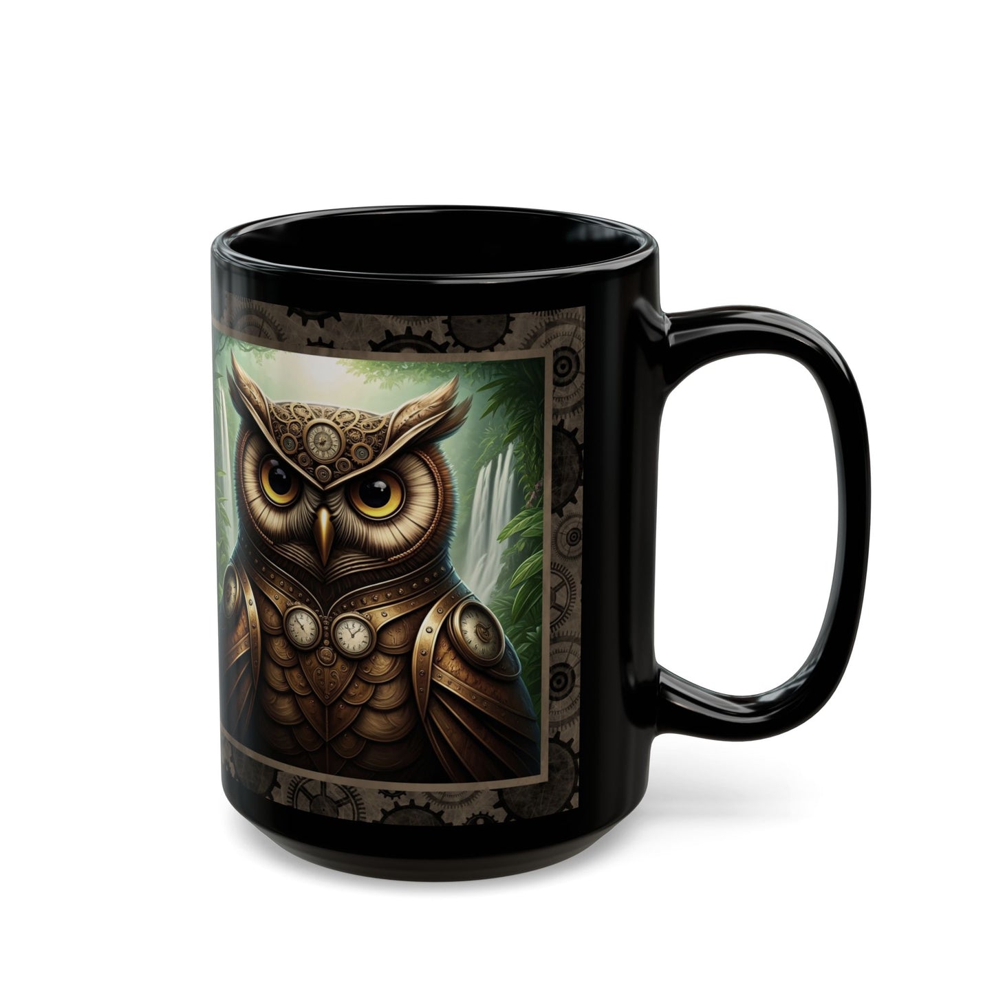 Black Mug-15oz:  "Steampunk Owl" Panel