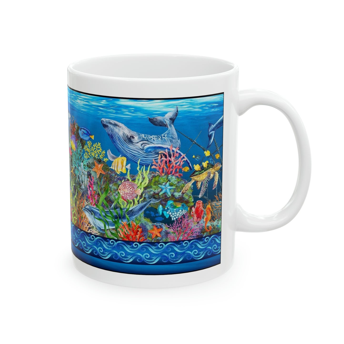 Ceramic Mug:  White; "Calypso" [Sea Life Panel]