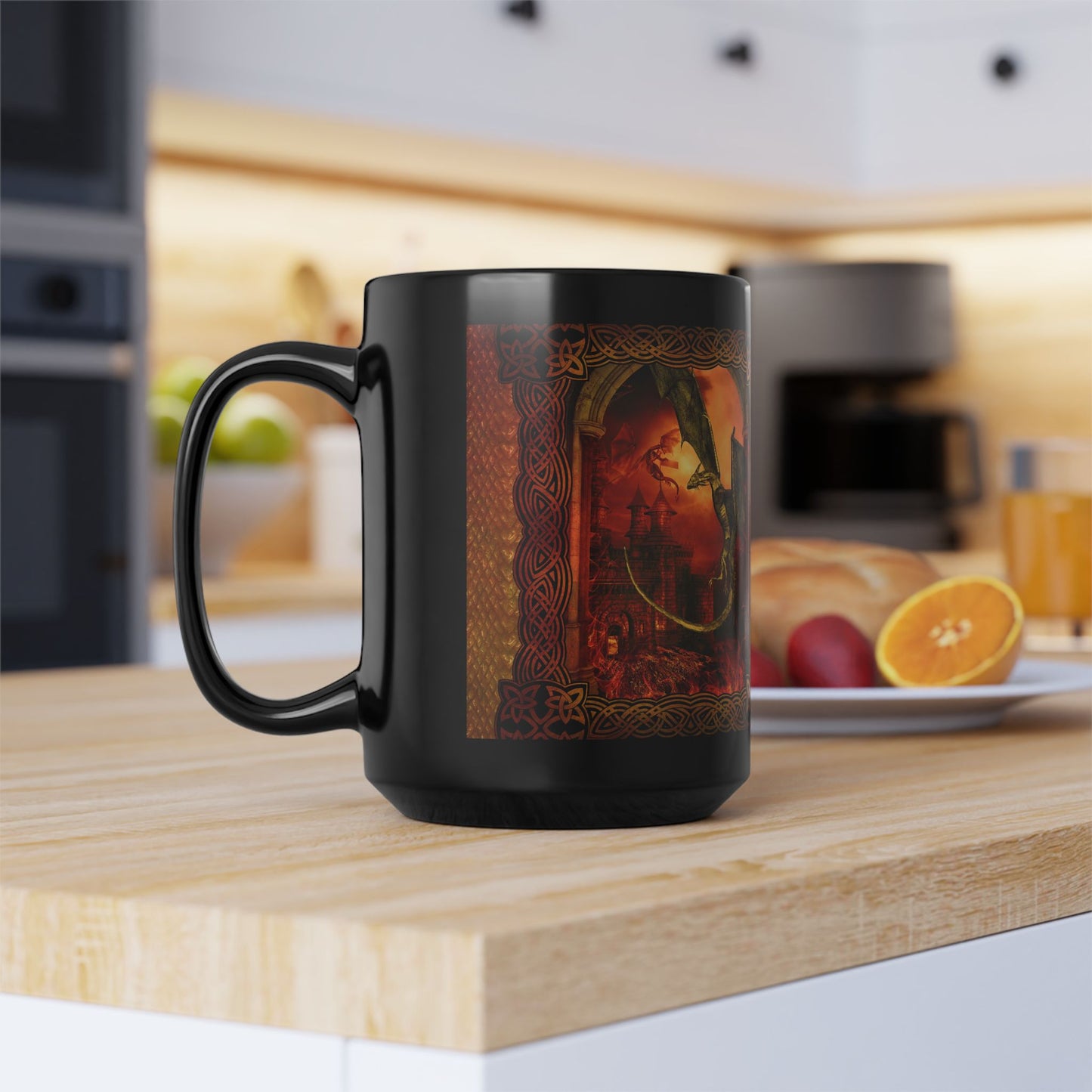 Black Mug-15oz:  "Red Dragons" Panel